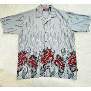 Vtg Japanese Brand Hawaiian Shirt Mens XL Pineapple Connection Fire Flame Dragon